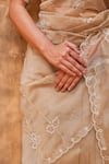 Shop_Geroo Jaipur_Gold Hand Embroidered Metallic Tissue Saree Set _Online_at_Aza_Fashions