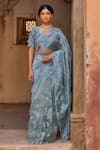 Geroo Jaipur_Blue Tissue Saree Set _Online_at_Aza_Fashions