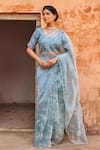 Buy_Geroo Jaipur_Blue Tissue Saree Set _at_Aza_Fashions