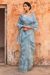 Geroo Jaipur_Blue Tissue Saree Set _at_Aza_Fashions