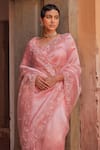 Shop_Geroo Jaipur_Peach Tissue Saree Set _Online_at_Aza_Fashions