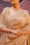 Geroo Jaipur_Champagne Gold Embroidered Saree Set _at_Aza_Fashions