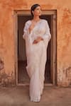 Buy_Geroo Jaipur_Delicate Hand Embroidered White Saree Set _Online_at_Aza_Fashions