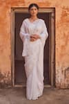 Shop_Geroo Jaipur_Delicate Hand Embroidered White Saree Set _Online_at_Aza_Fashions