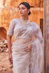 Geroo Jaipur_Gray Hand Embroidered Dusty Silver Saree Set _Online_at_Aza_Fashions