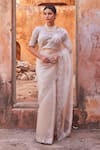 Buy_Geroo Jaipur_Gray Hand Embroidered Dusty Silver Saree Set _Online_at_Aza_Fashions