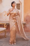 Shop_Geroo Jaipur_Antique Gold Tissue Saree Set _Online_at_Aza_Fashions
