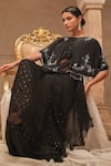 Geroo Jaipur_Black Mukaish Embroidered Saree Set _at_Aza_Fashions