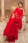 Buy_Geroo Jaipur_Red Mukaish Saree Set _Online_at_Aza_Fashions