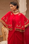 Shop_Geroo Jaipur_Red Mukaish Saree Set _Online_at_Aza_Fashions