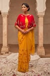 Shop_Geroo Jaipur_Yellow Hand Embroidered Chiffon Saree Set _Online_at_Aza_Fashions
