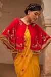 Geroo Jaipur_Yellow Hand Embroidered Chiffon Saree Set _at_Aza_Fashions