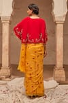 Shop_Geroo Jaipur_Yellow Hand Embroidered Chiffon Saree Set _at_Aza_Fashions