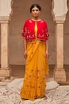 Buy_Geroo Jaipur_Yellow Hand Embroidered Chiffon Saree Set 