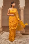 Shop_Geroo Jaipur_Yellow Hand Embroidered Chiffon Saree Set 