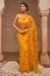 Geroo Jaipur_Yellow Hand Embroidered Chiffon Saree Set _Online