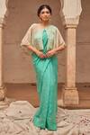 Buy_Geroo Jaipur_Aqua Hand Embroidered Chiffon Saree Set _at_Aza_Fashions