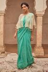Geroo Jaipur_Aqua Hand Embroidered Chiffon Saree Set _Online_at_Aza_Fashions
