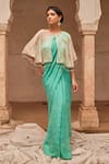 Buy_Geroo Jaipur_Aqua Hand Embroidered Chiffon Saree Set _Online_at_Aza_Fashions