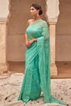 Geroo Jaipur_Aqua Hand Embroidered Chiffon Saree Set _at_Aza_Fashions