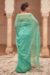 Shop_Geroo Jaipur_Aqua Hand Embroidered Chiffon Saree Set _at_Aza_Fashions