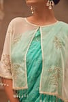 Buy_Geroo Jaipur_Aqua Hand Embroidered Chiffon Saree Set 