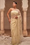 Buy_Geroo Jaipur_Off White Hand Embroidered Chiffon Saree Set _Online_at_Aza_Fashions