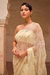 Geroo Jaipur_Off White Hand Embroidered Chiffon Saree Set _at_Aza_Fashions
