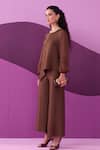 Pleats by Aruni_Dark Brown Alexa Coordinated Set _at_Aza_Fashions