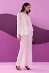 Shop_Pleats by Aruni_White Crepe Satin Pant Set _Online_at_Aza_Fashions
