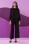 Buy_Pleats by Aruni_Black Crepe Satin Alexa Coord Set _Online_at_Aza_Fashions