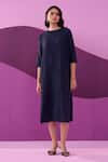 Buy_Pleats by Aruni_Crushed Textured Blue Campania Midi Dress _at_Aza_Fashions