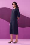 Shop_Pleats by Aruni_Crushed Textured Blue Campania Midi Dress _Online_at_Aza_Fashions