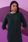 Pleats by Aruni_Bottle Green Crushed Textured Midi Dress _at_Aza_Fashions