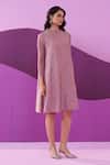 Buy_Pleats by Aruni_Purple Crepe, Satin Embroidery High Neck Muave Manila Midi Dress _at_Aza_Fashions