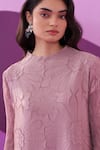 Shop_Pleats by Aruni_Purple Crepe, Satin Embroidery High Neck Muave Manila Midi Dress _Online_at_Aza_Fashions