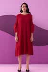 Buy_Pleats by Aruni_Red Pleated Amelia Midi Dress _at_Aza_Fashions