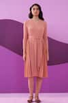 Buy_Pleats by Aruni_Pink Pleated Midi Dress With Belt _at_Aza_Fashions