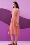 Pleats by Aruni_Pink Pleated Midi Dress With Belt _Online_at_Aza_Fashions