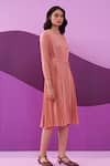 Buy_Pleats by Aruni_Pink Pleated Midi Dress With Belt _Online_at_Aza_Fashions