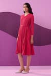 Pleats by Aruni_Fuchsia Pleated Midi Dress With Belt _Online_at_Aza_Fashions