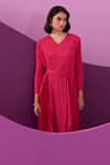 Shop_Pleats by Aruni_Fuchsia Pleated Midi Dress With Belt _Online_at_Aza_Fashions