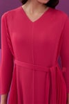Pleats by Aruni_Fuchsia Pleated Midi Dress With Belt _at_Aza_Fashions