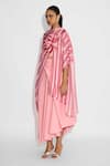 Shop_SHASHA GABA_Pink Brocade Fabric Flowers Open Neck Striped Wrap Style Shrug _Online_at_Aza_Fashions
