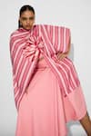 SHASHA GABA_Pink Brocade Fabric Flowers Open Neck Striped Wrap Style Shrug _at_Aza_Fashions