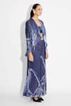 SHASHA GABA_Blue Polyester Sequins Round Neck Amorphous Jacket _Online_at_Aza_Fashions
