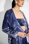 SHASHA GABA_Blue Polyester Sequins Round Neck Amorphous Jacket _at_Aza_Fashions