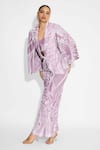 Shasha Gaba_Purple Polyester Sequins Open Neck Amorphous Cape Style Jacket _Online_at_Aza_Fashions