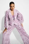 Shop_Shasha Gaba_Purple Polyester Sequins Open Neck Amorphous Cape Style Jacket 