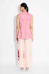 Shop_Shasha Gaba_Pink Crepe Round Neck Stripe Lapel Jacket _at_Aza_Fashions
